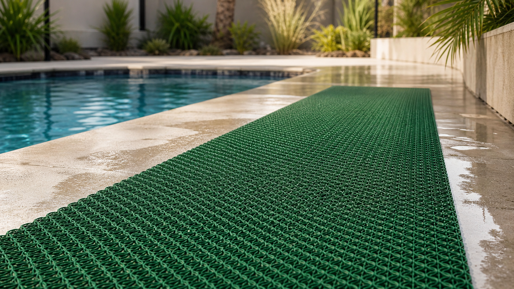 PVC drainage mat for wet poolside and patio areas