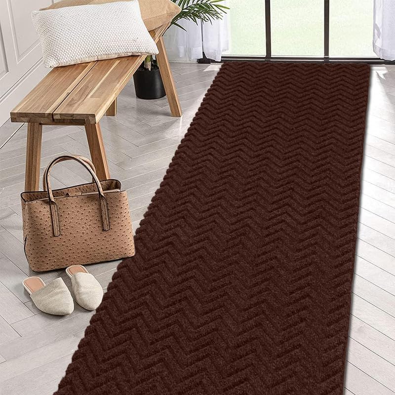 LITA Crease Brown Hallway Runner Rug
