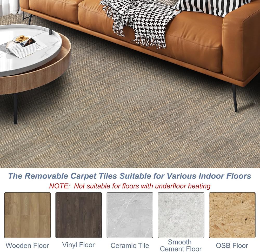 LITA Square Patchwork Carpet - 18 Pack, 72 sq ft Coverage (Beige) - LITA
