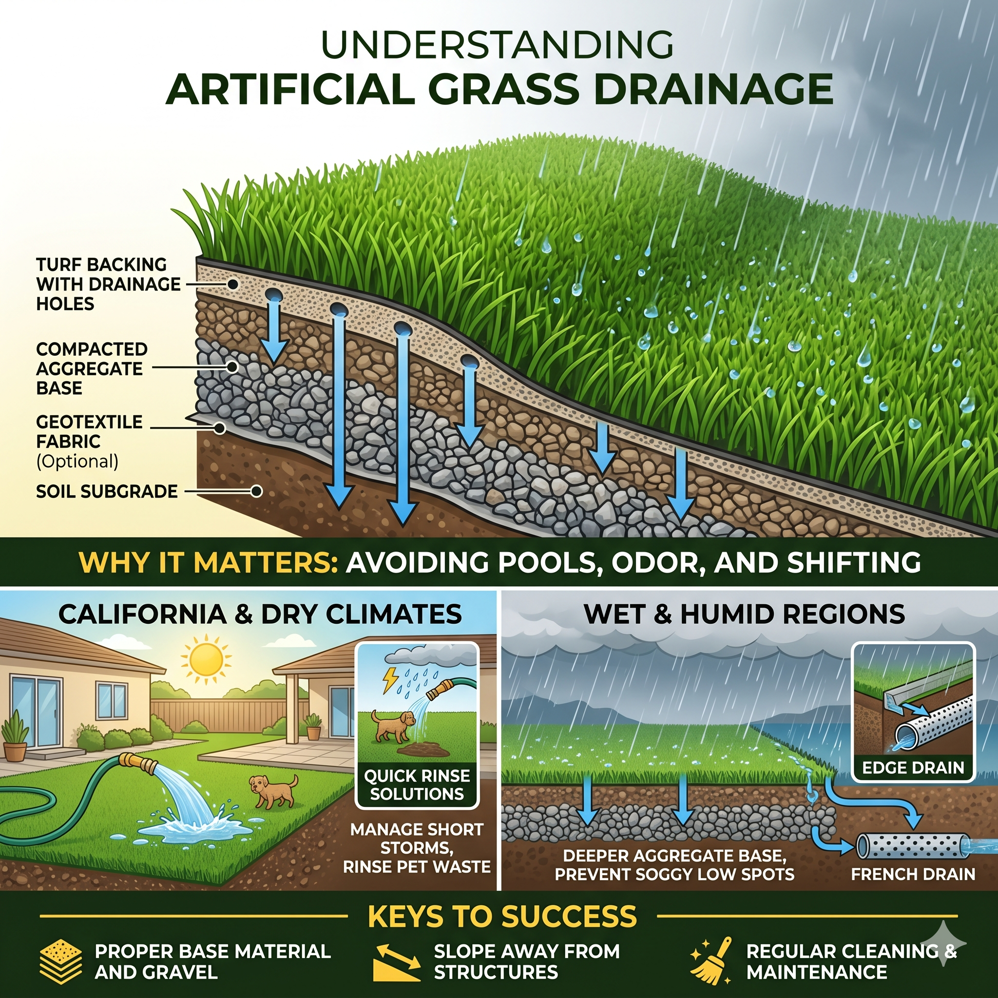 Artificial Grass Drainage: Holes, Base & Cleaning Tips