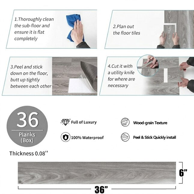 LITA Heather Gray Peel and Stick Vinyl Plank Flooring – 54 Sq. Ft., 36-Pack