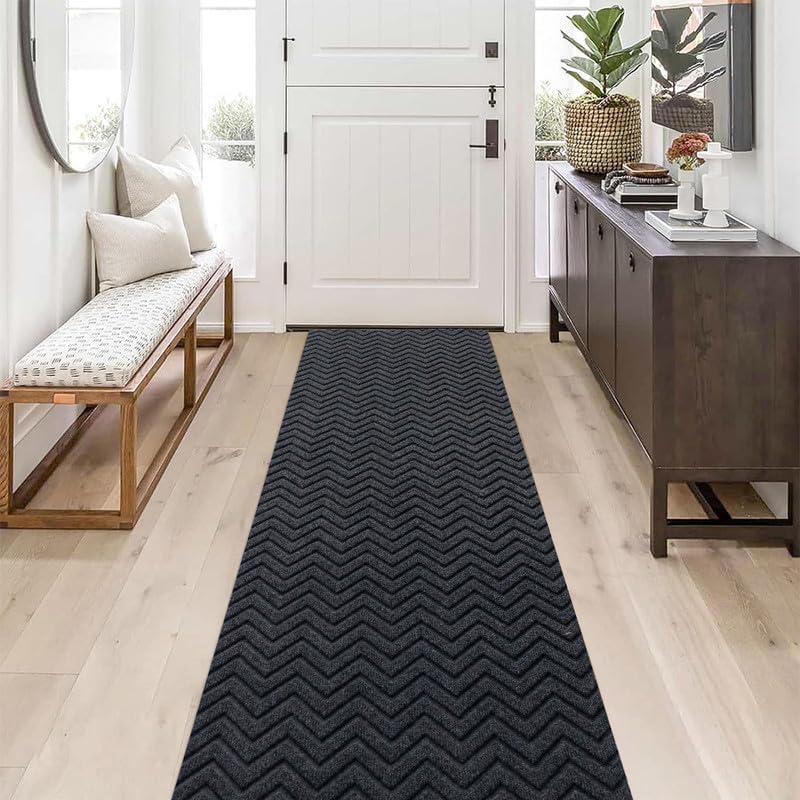LITA Crease Grey Hallway Runner Rug