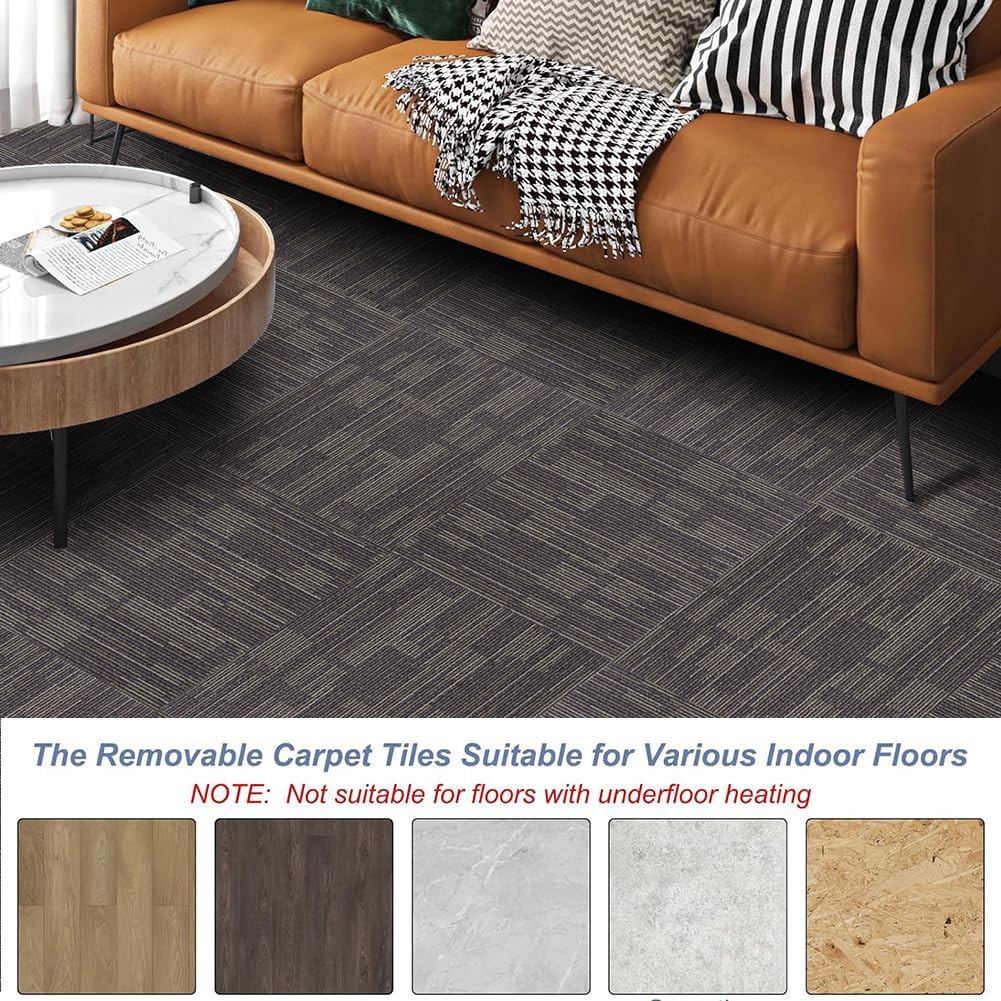 LITA Square Patchwork Carpet - 18 Pack, 72 sq ft Coverage (Brown) - LITA
