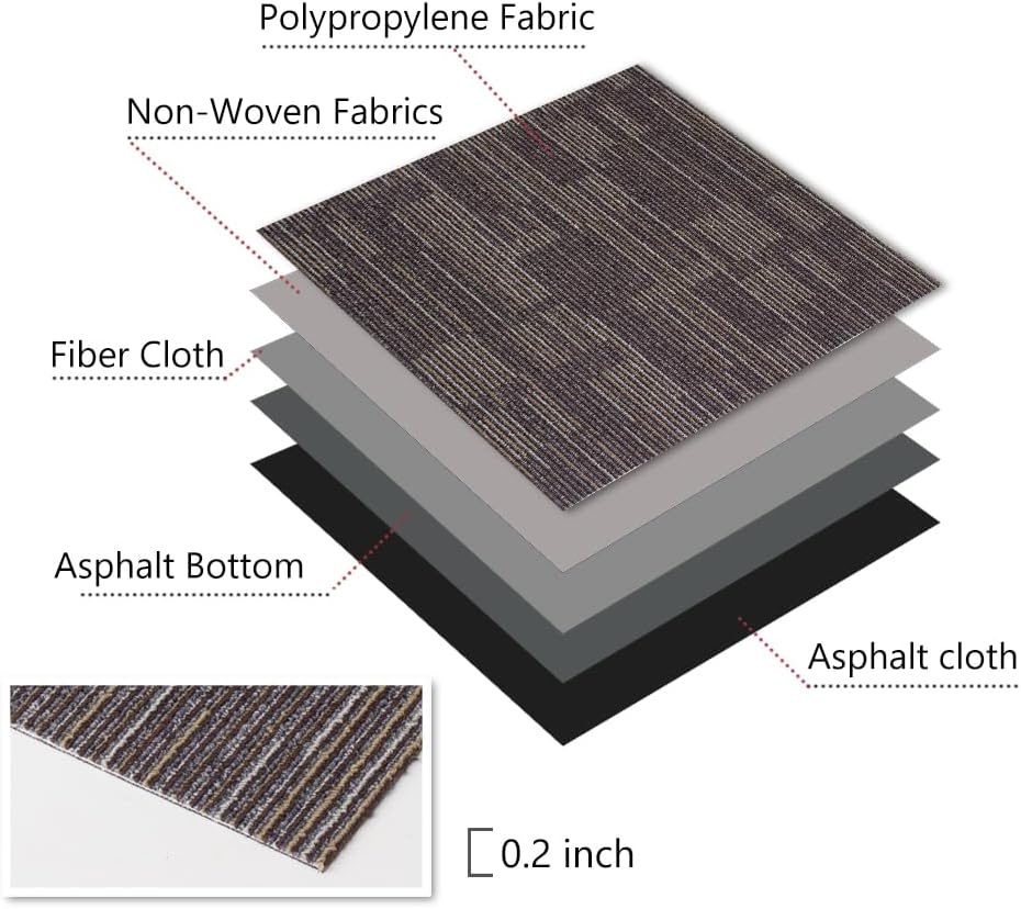 LITA Square Patchwork Carpet - 18 Pack, 72 sq ft Coverage (Brown) - LITA