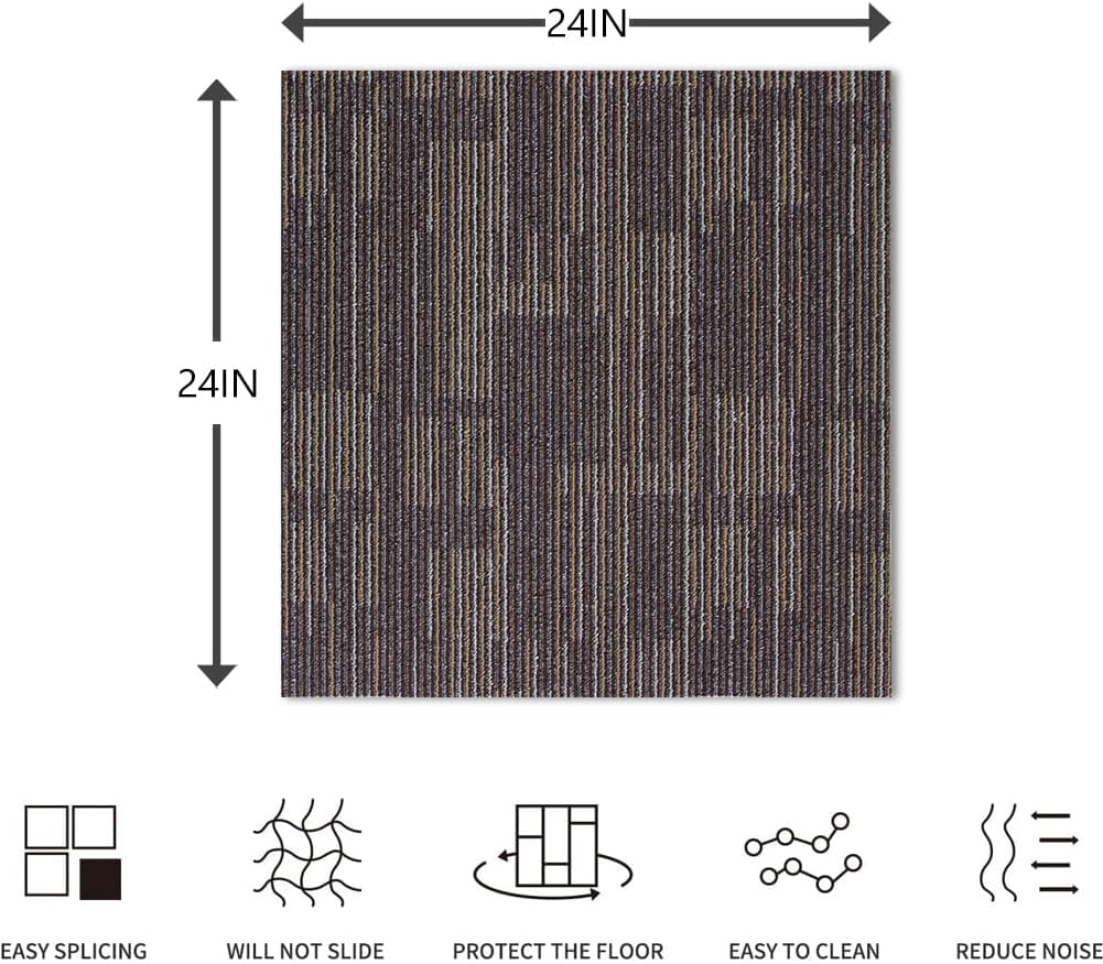 LITA Square Patchwork Carpet - 18 Pack, 72 sq ft Coverage (Brown) - LITA